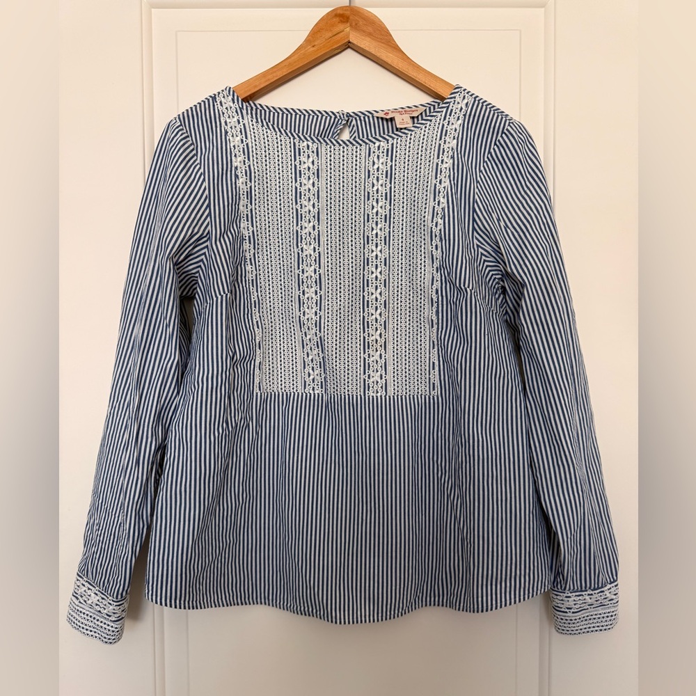Brooks Brothers Red Fleece Stripe Embroidered Lace Bib Long Sleeve Blouse Top - Picture 2 of 7